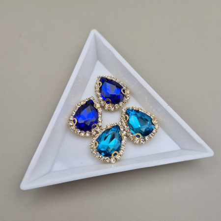 Albastru - Stras 10x14mm lacrima safir/aquamarine - baza aurie