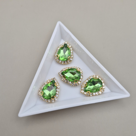 Strasuri Lacrima - Stras 10x14mm lacrima peridot - baza aurie
