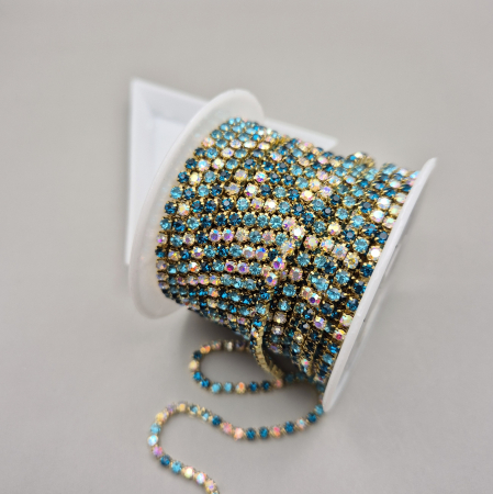 Albastru - Lant strasuri Aquamarine / zircon 2.5mm