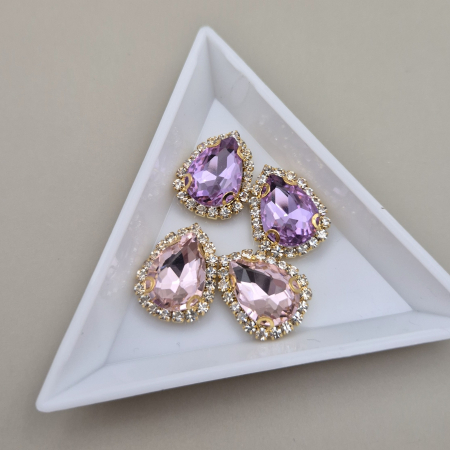 Mov/ violet - Stras 10x14mm lacrima violet/roz - baza aurie