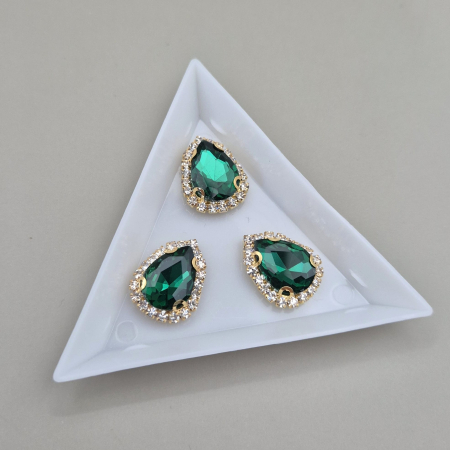 Strasuri sticla si rasina - Stras 10x14mm smarald baza aurie