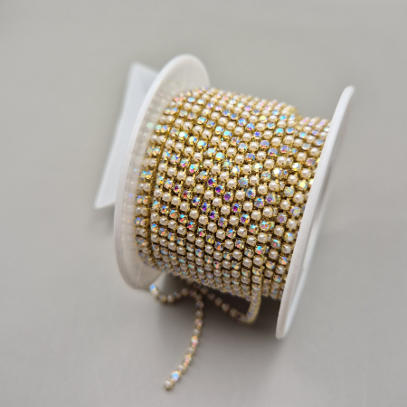 Clear/ Clear AB - Lant strasuri clear AB / perle 2mm