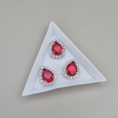 Strasuri sticla si rasina - Stras 10x14mm rosu baza argintie