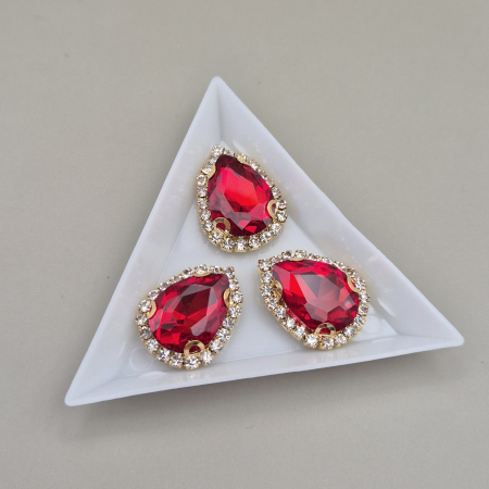 Strasuri sticla si rasina - Stras 13x18mm lacrima rosu baza aurie