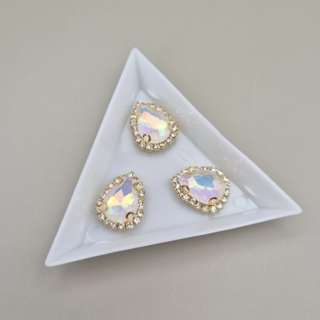 Alb - Stras 10x14mm lacrima alb AB - baza aurie