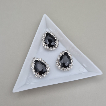 Strasuri sticla si rasina - Stras 10x14mm negru baza argintie