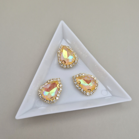 Strasuri - culori speciale - toate formele - Stras 10x14mm lacrima topaz AB - baza aurie