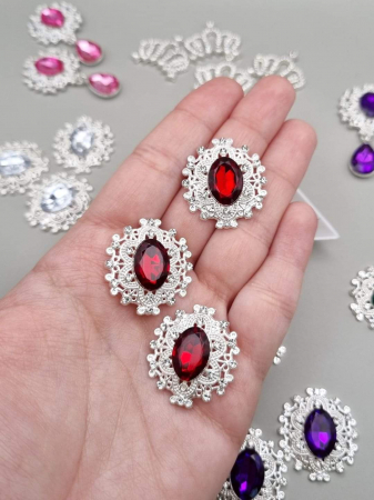 Accesorii pentru Lipit - Accesoriu metalic Stras rosu 24x28mm