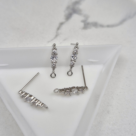 Baze cercei cristale zirconiu - Baze cercei Argintii 13.5x3.2mm