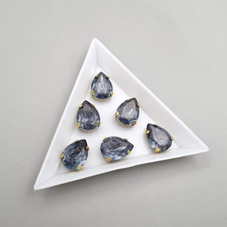 Gri/ Grafit - Stras lacrima, material rasina, 10x14mm, gri-petrol sclipici.