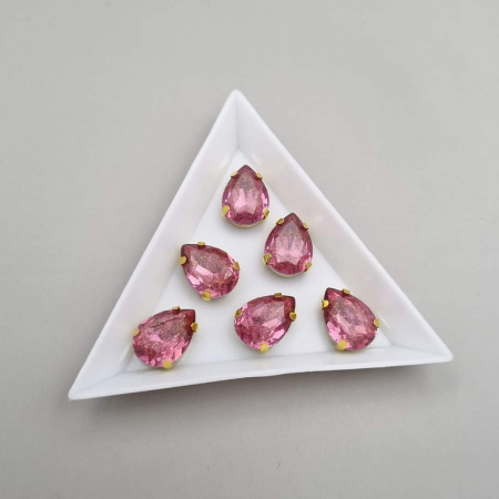 Roz - Stras lacrima, material rasina, 10x14mm, rose sclipici.