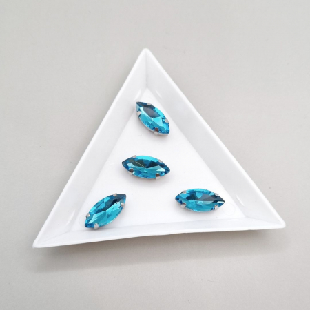 Strasuri in montura - Stras Frunza Aquamarine 7x15mm