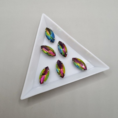 Strasuri in montura - Stras Frunza Multicolor 7x15mm