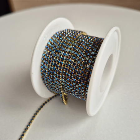 Albastru - Lant strasuri albastru metalizat 2mm