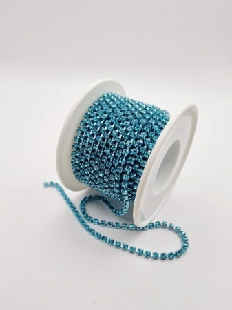 Albastru - Lant strasuri Aquamarine - baza aquamarine 2.5mm