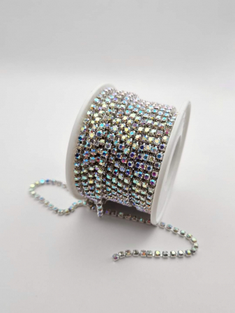 Clear/ Clear AB - Lant strasuri Clear AB - baza argintie 2mm/2.5mm