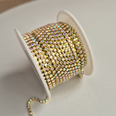 Clear/ Clear AB - Lant strasuri clear AB baza aurie 2.5mm