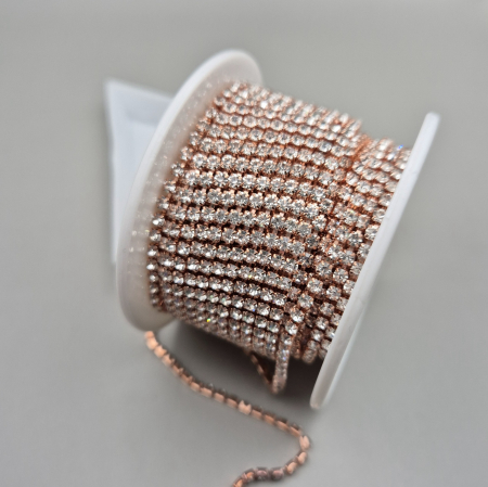 Clear/ Clear AB - Lant strasuri clear baza rose gold 2mm/2.5mm