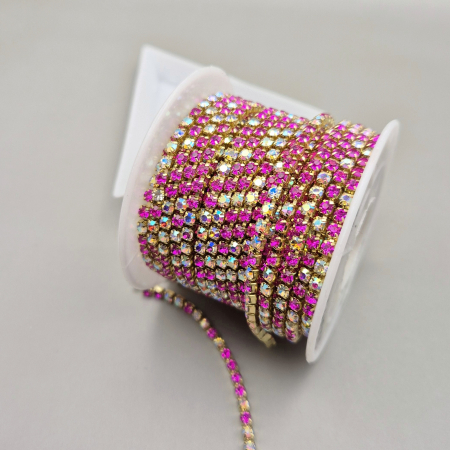 Roz - Lant strasuri Fucsia / clear AB 2.8mm
