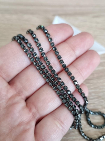 Gri/ Grafit - Lant strasuri Grafit 2.5cm