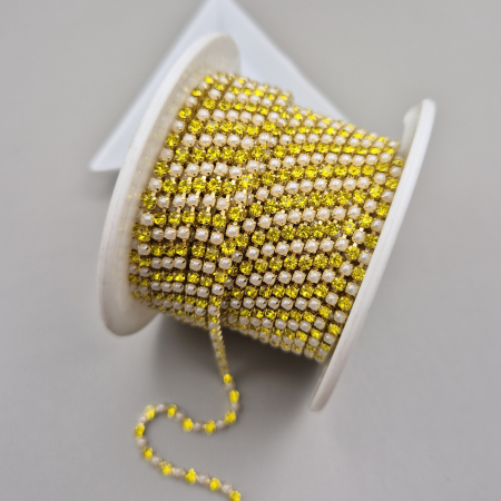 Toate Produsele - Lant strasuri - perle acril/sticla 2mm alb/citrine