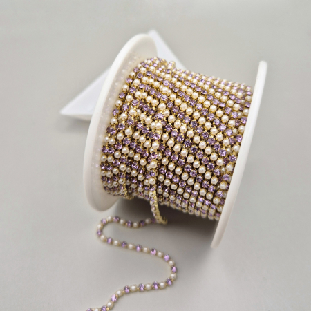 Mov/ violet - Lant strasuri - perle acril/sticla 2mm alb/violet