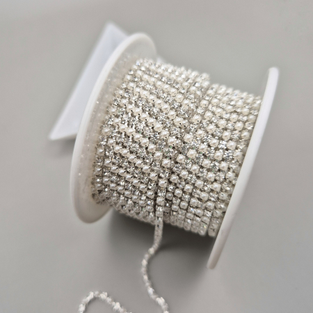 Clear/ Clear AB - Lant strasuri - perle acril/sticla 2mm alb/clear