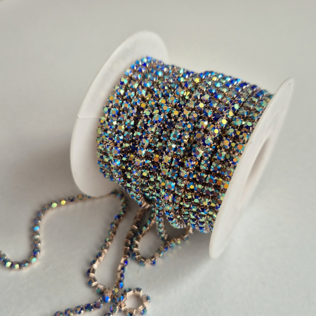 Albastru - Lant strasuri safir AB baza rose gold 2.5mm