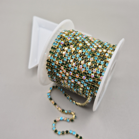 Albastru - Lant strasuri Smarald / aquamarine 2.5mm