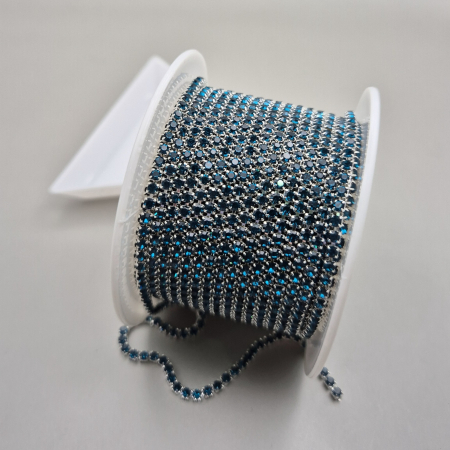 Albastru - Lant strasuri turcoaz 2mm/2.5mm