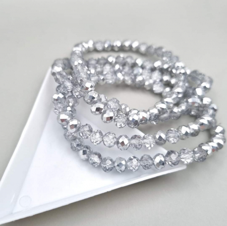 Argintiu - Margele fatetate Clear/ Argintiu 6x4mm