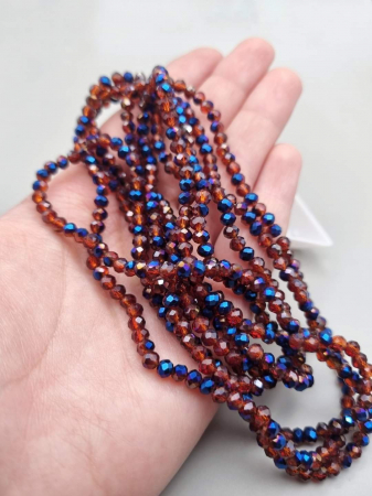 Rosu - Margele fatetate Coniac/ Albastru metalizat 3x4mm