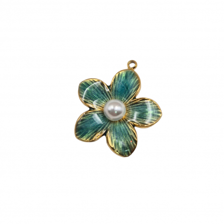 Charmuri, Pandantive, Link-uri - Pandantiv inox floare turcoaz 22mm