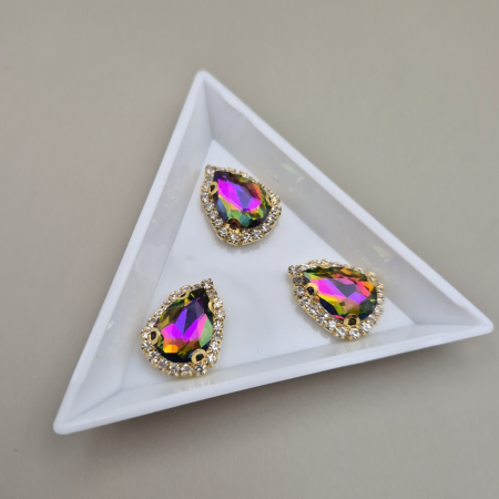 Sampanie - Stras 10x14mm lacrima multicolor - baza aurie