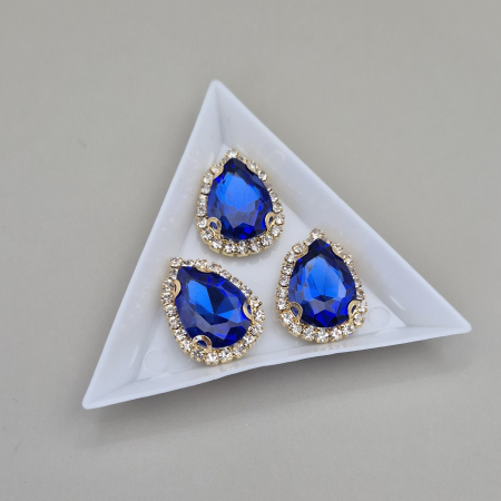 Strasuri sticla si rasina - Stras 13x18mm safir baza aurie