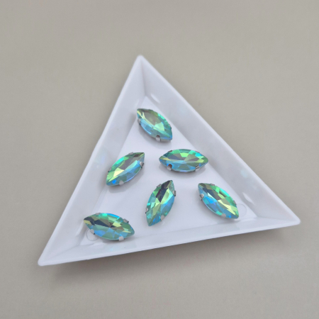 Strasuri sticla si rasina - Stras 7x15mm frunza Peridot AB