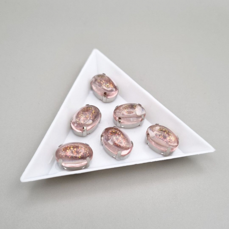 Strasuri - culori speciale - toate formele - Stras rasina 10x14mm Roz sclipici