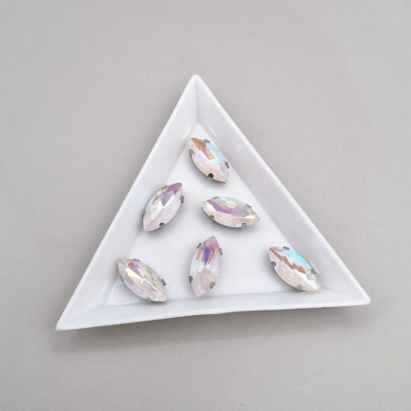 Strasuri - culori speciale - toate formele - Stras 7x15mm frunza Alb AB