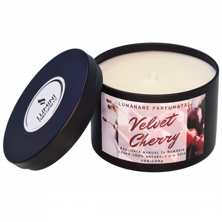 Lumânări parfumate - Lumânare parfumată Velvet Cherry, handmade, ceară naturală de soia