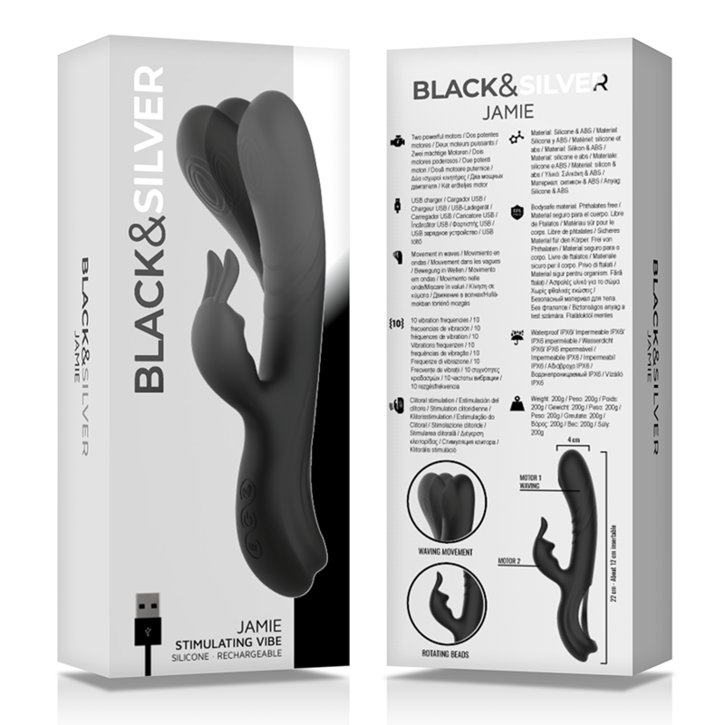 Vibrator Rabbit Black&Silver Jamie Rechargeable Silicone Rabbit Stimulator Black [5]