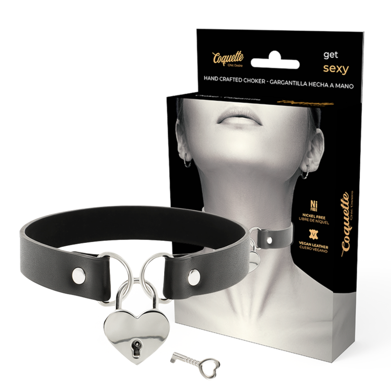 Colier Coquette Chic Desire Vegan Leather Necklace With Heart Accessory With Key [1]