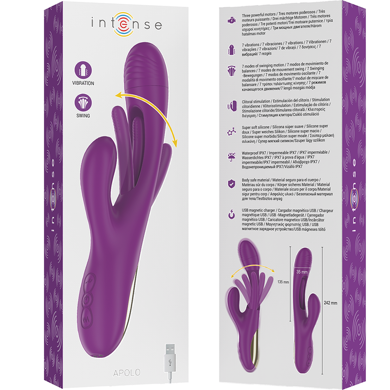 Vibrator Rabbit Intense Apolo Rechargeable Multifunction Vibrator 7 Vibrations With Swinging Motion Purple [7]
