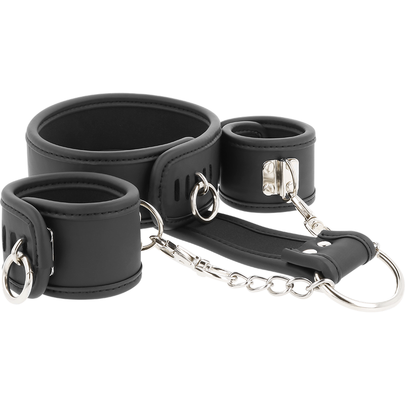 Catuse Fetish Submissive Vegan Leather Necklace And Handcuffs With Noprene Lining [5]