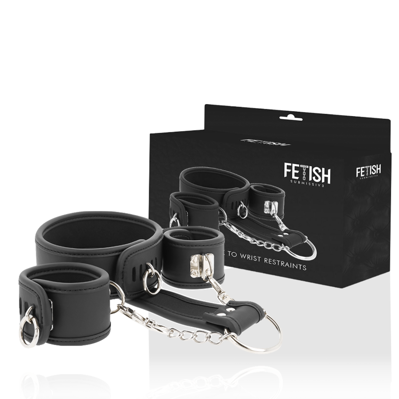 Catuse Fetish Submissive Vegan Leather Necklace And Handcuffs With Noprene Lining [1]