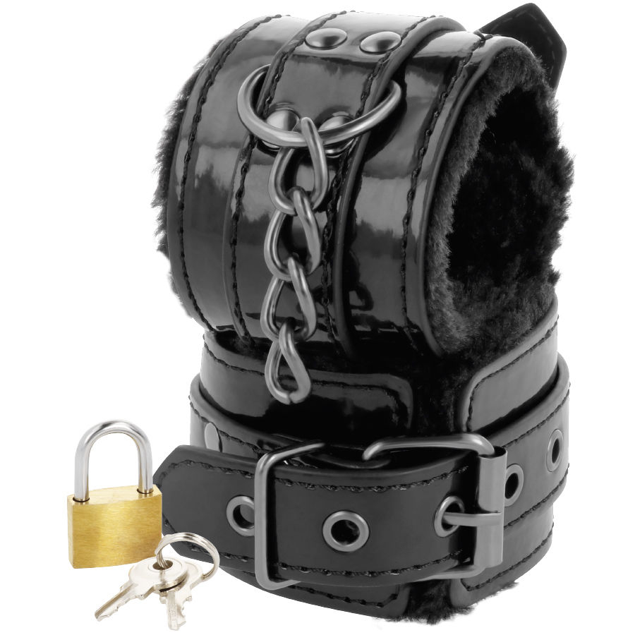Catuse Glezne Lacat Darkness adjustable black leather ankle handcuffs with padlock [2]