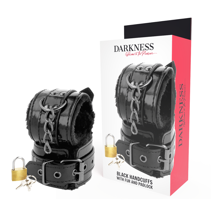 Catuse Maini Lacat Darkness Black adjustable leather handcuffs with padlock [7]