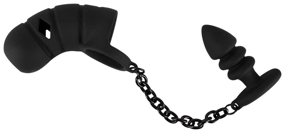 Cusca Penis Black Velvets Cock cage with butt plug [4]