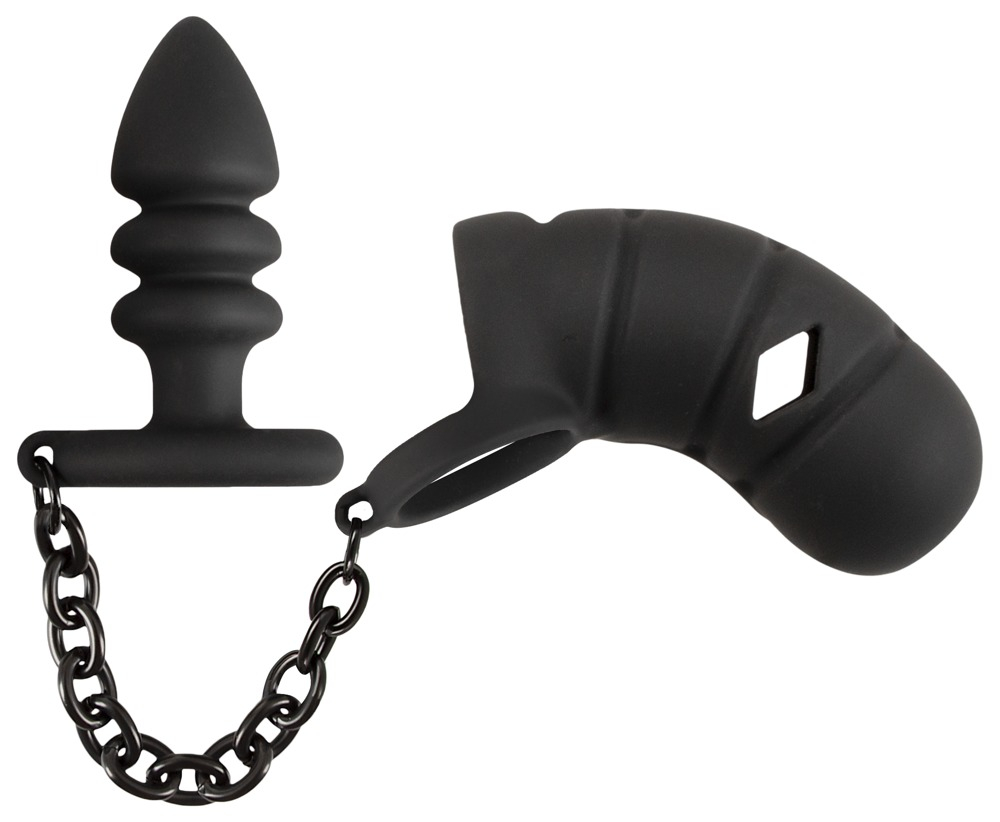 Cusca Penis Black Velvets Cock cage with butt plug [2]