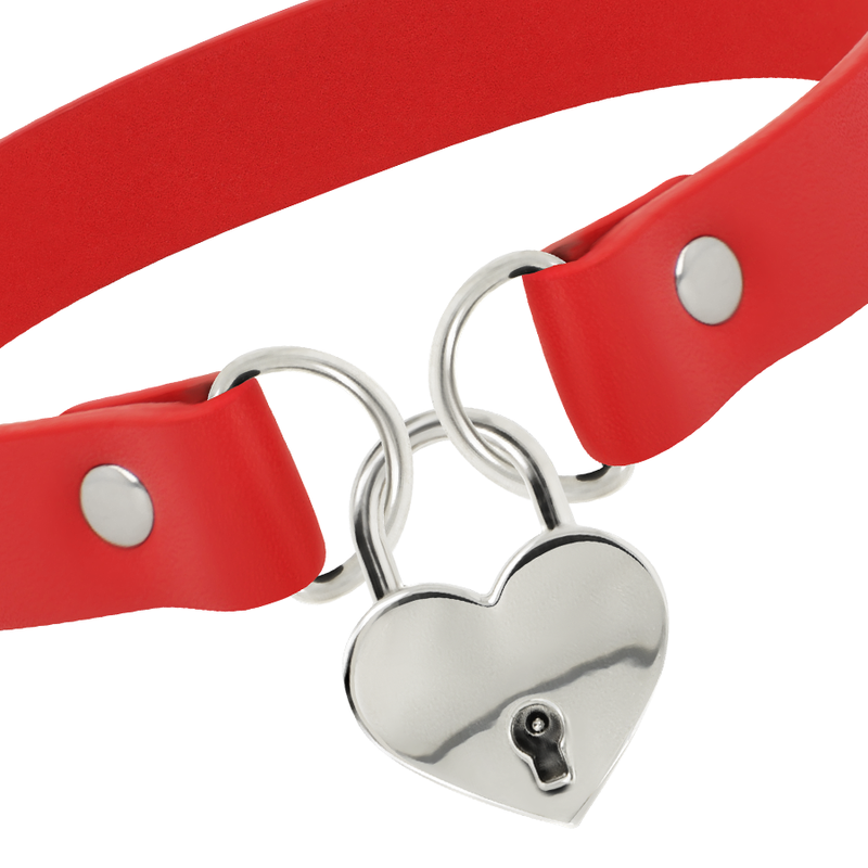 Colier Coquette Chic Desire Red Vegan Leather Necklace With Heart Accessory With Key [5]