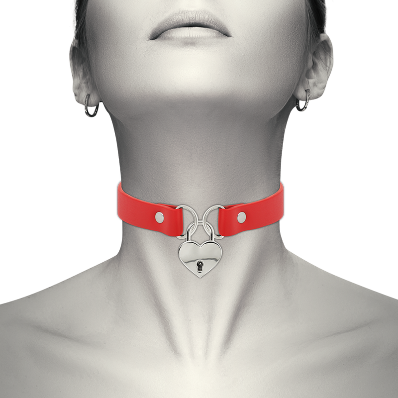 Colier Coquette Chic Desire Red Vegan Leather Necklace With Heart Accessory With Key [6]